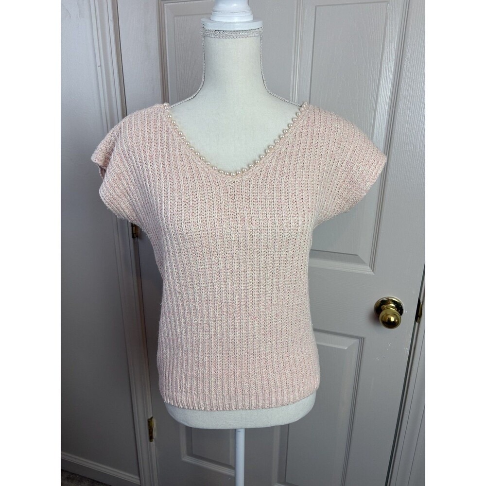 Adriatti Collection Sweater Women L Pink Silk Angora Pearl Trim Knit Top